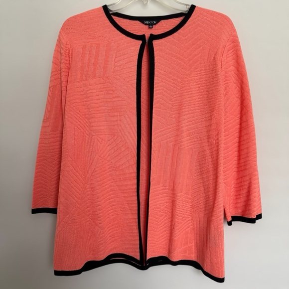 Misook Orange Textured Open Cardigan Sweater Size L Old Money Quiet Luxury - Picture 1 of 8